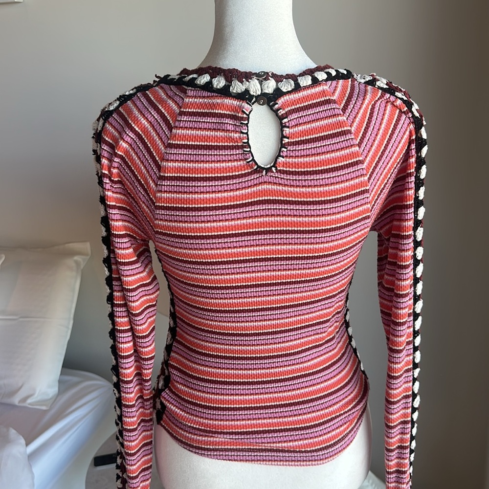 Free People Sunny Day Cuff Waffle Blouse With Crochet - Picture 7 of 9